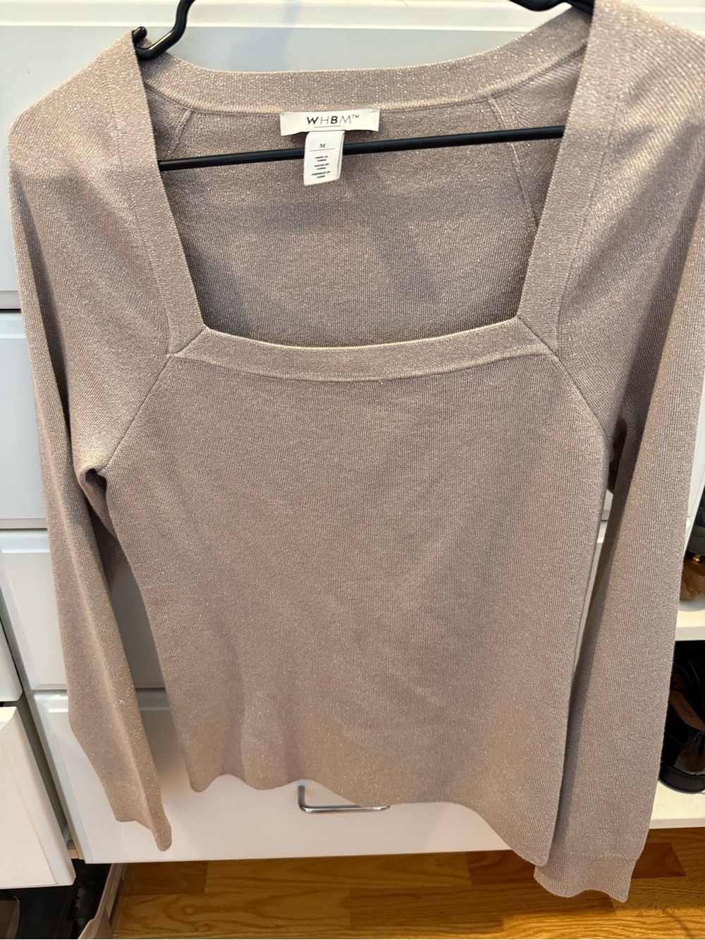 Never worn - White House Black Market Taupe Shimmer Square-Neck Long Sleeve Top